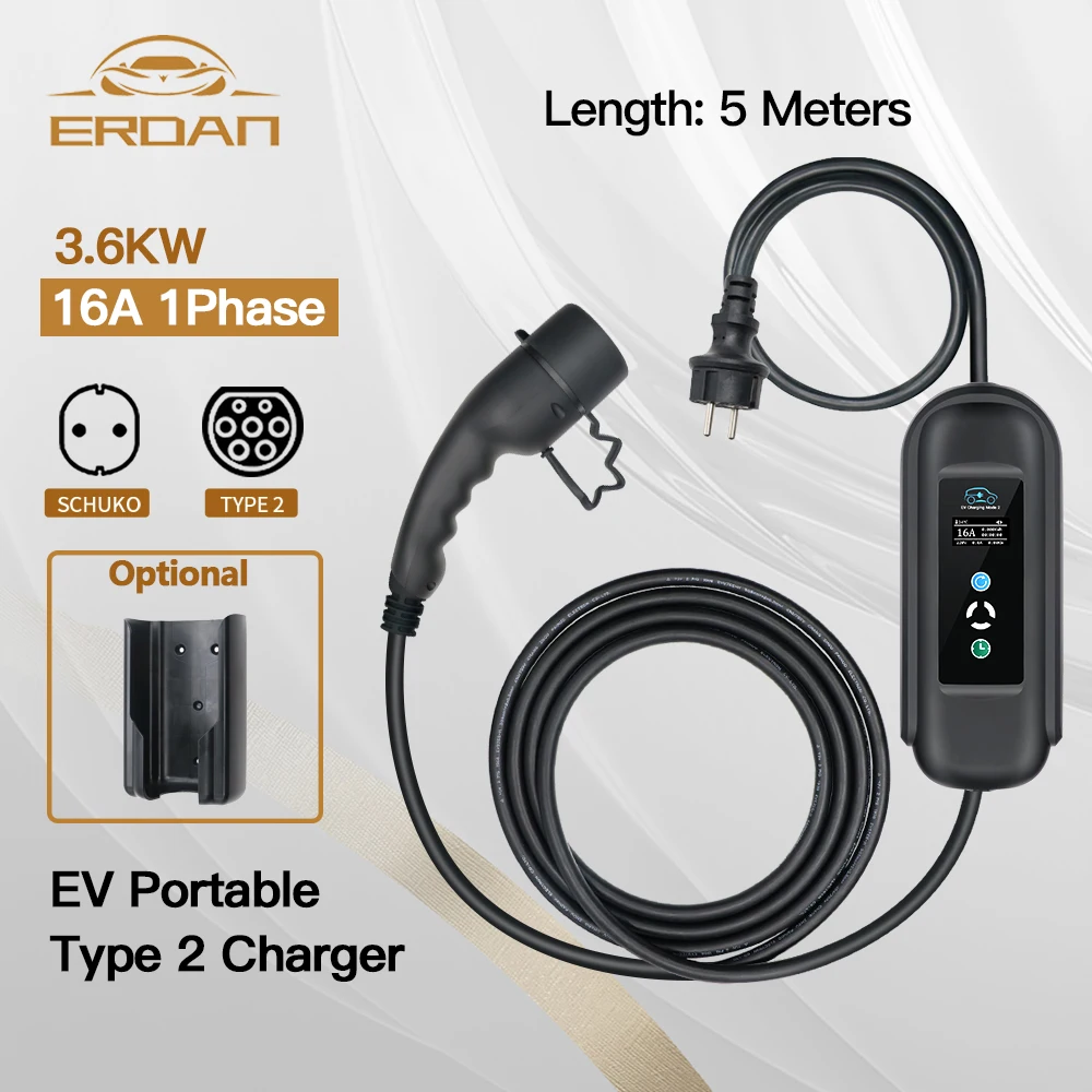 AFYEEV 3.6KW 16A Portable EV Charger Type2 IEC62196-2 EVSE Charging Cable  Type1 SAE J1772 EU Plug Wallbox for Electric Car