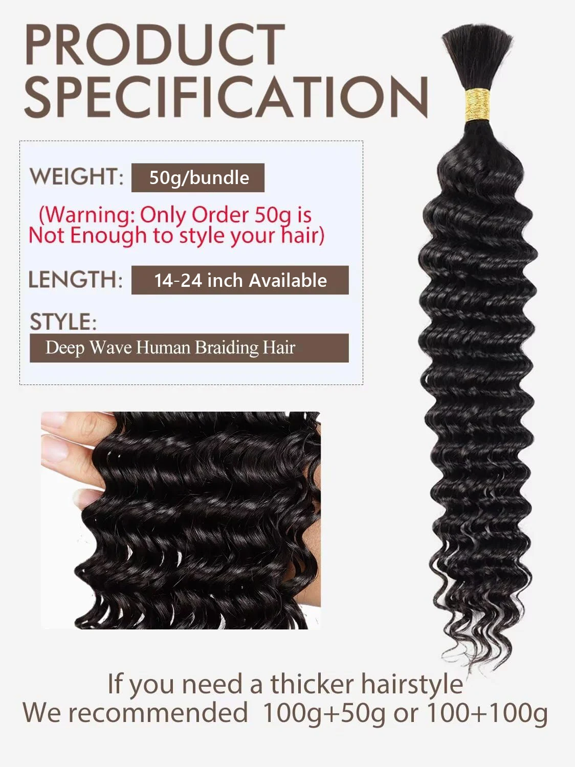 18 inch human braiding hair 2 Bundle 100g Deep Wave Bulk Human Hair for Braiding No Weft 10A Curly Bulk Curly