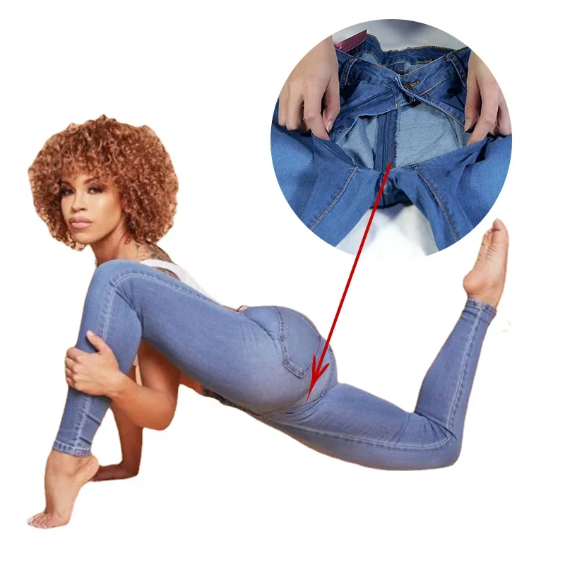 Women Open Crotch Pants Hidden Zipper Outdoor Jeans Sport