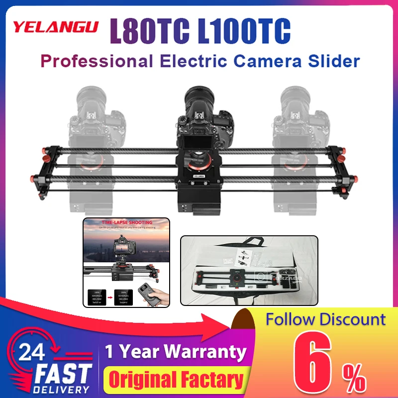 YELANGU L80TC L100TC Professional Electric Camera Slider for DSLR Motorized Video Carbon Fiber Track Rail w Mute Wireless Remote