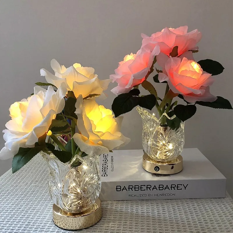 

Rose Crystal Table Lamp Romantic Atmosphere Color LED Light Suflower Crystal Bedside Lamp Hydrange Table Lamp for Home