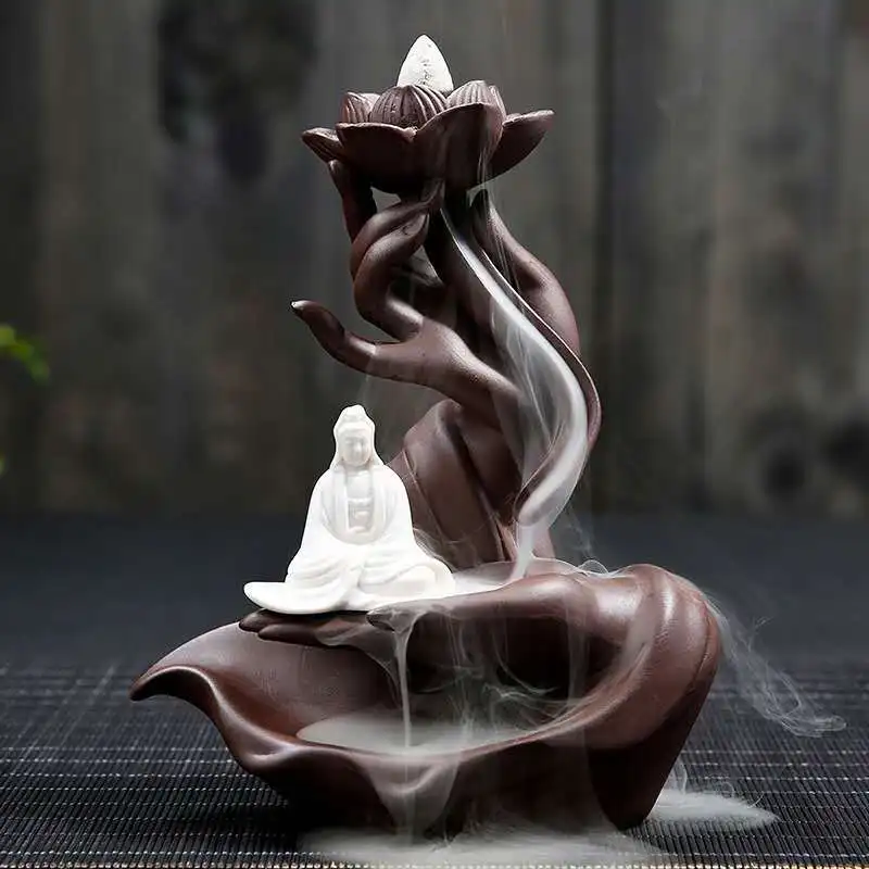 Backflow Incense Burner Ceramic Purple Sand Incense Stove Zen Buddhist Hand Incense Stick Holder Home Office Decoration Ornament