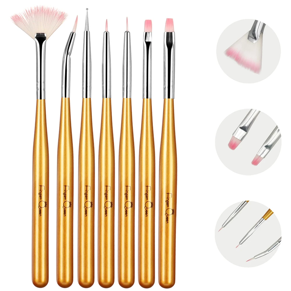 

7Pcs Nail Art Brush Nail Tips Painting Drawing Carving Dotting Pen Set Flat Fan Liner Gel UV Polish Manicure Tools Accessories