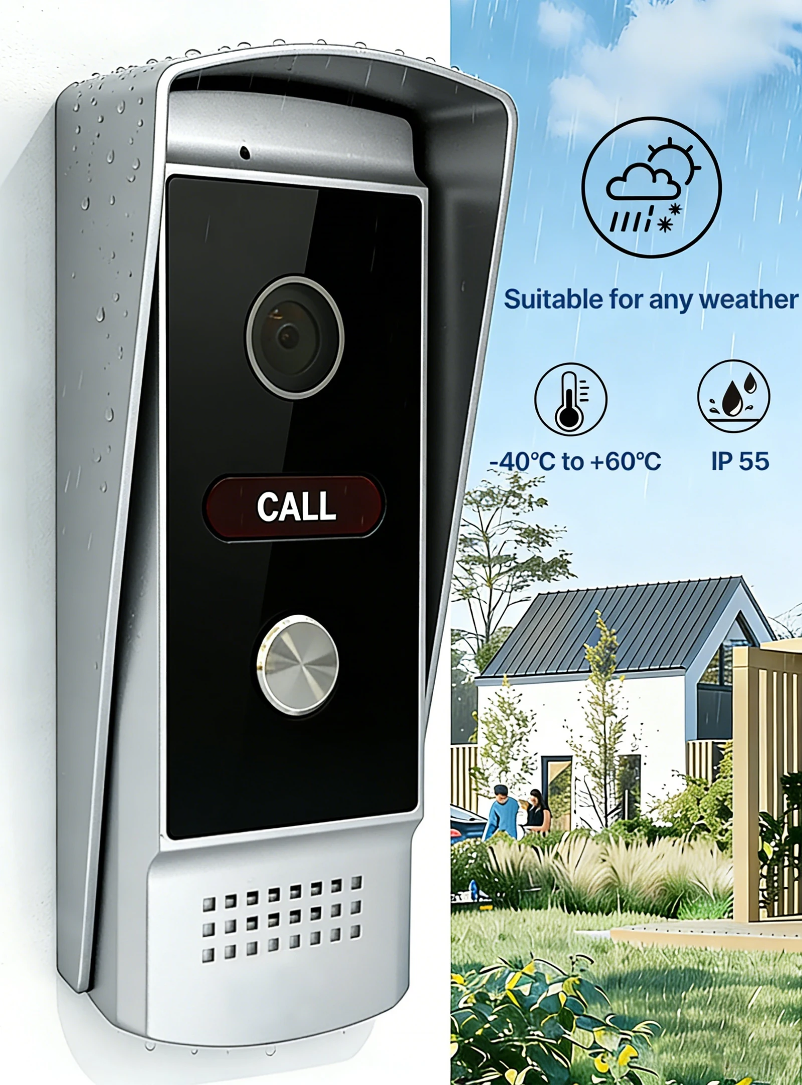 Sfb3139be474246798afb135a345dd5261 7 Inch 4-Wired 1080P Waterproof Video Intercom Doorbell, Home Assistant Intercom System for Villa Apartment Gate