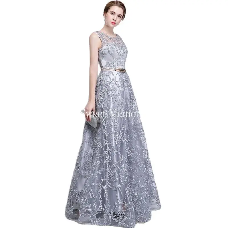 

Long Evening Dresses Sweet Memory Women Champagne Lace Sleeveless Floor Length Party Dress Formal Gown Plus Size Robe De Soiree
