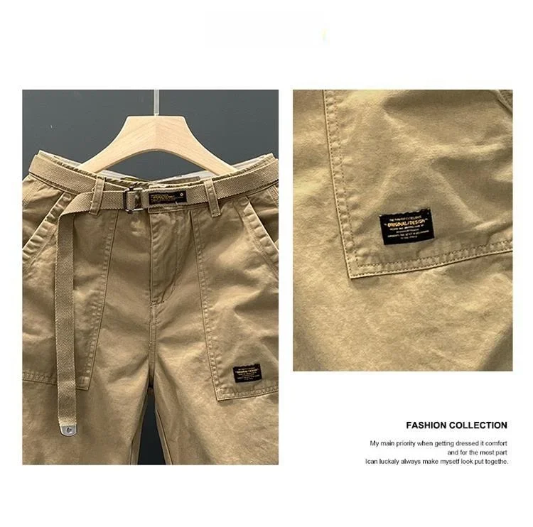 Herbst-Sommer Weite Baumwoll-Arbeitshose für Herren, Gerade Geschnittene, Strapazierfähige Taschenhose im Retro-Waschstil, Lässige Arbeitskleidung – Detail 2