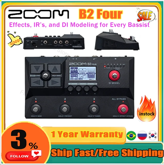 PRE-SALE Zoom B2 Four Bass Multi-Effects Processor 6 DI Boxes