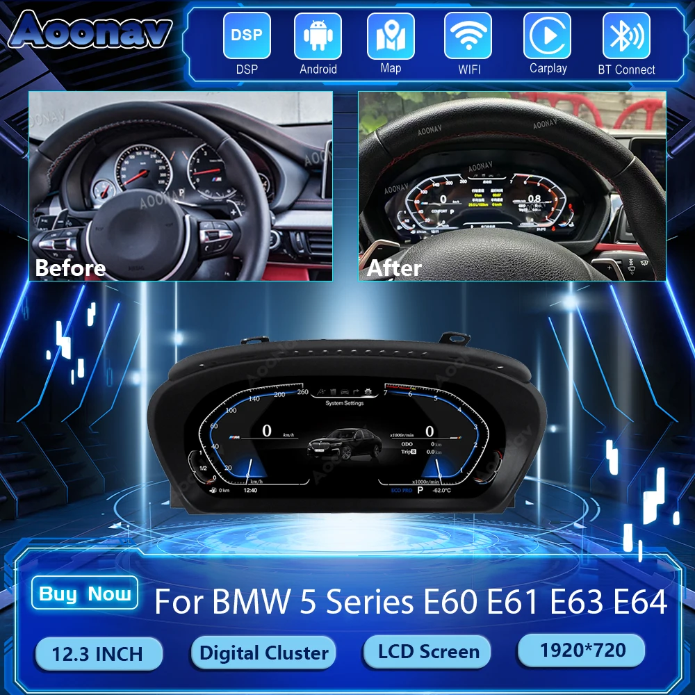 

Speedometer Car LCD Virtual Digital Cluster Instrument For BMW 5 Series E60 E61 E63 E64 2004-2009 Dashboard Display Panel