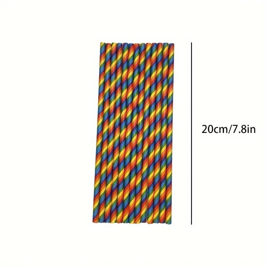 20pcs/pack, Rainbow Stripe Offset Printed Disposable Paper Straws, Table Drinks Disposable Paper Straws for Pride Day Birthday P