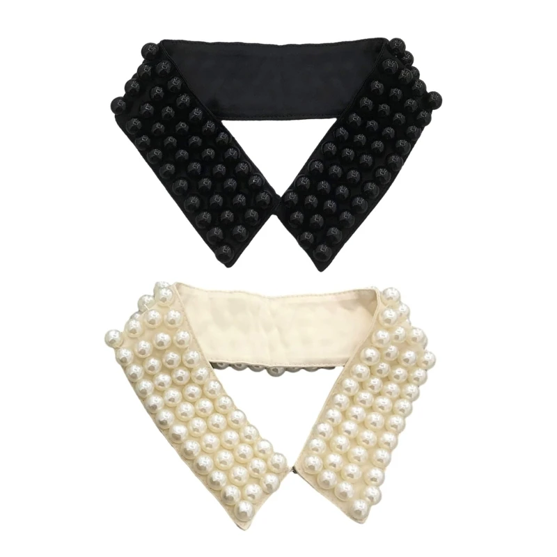 

652F Elegant Style Ladies Decorative Collar Sewing Applique DIY Neckline Anti Slip Coat Shirt Sweater Faux Pearl False Collar