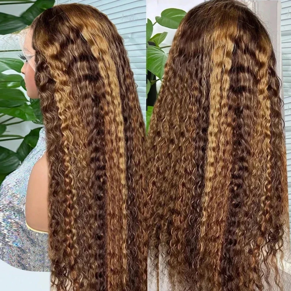 Highlight Deep Wave Lace Front Wig Human Hair 200% Density 13x4 HD Lace Frontal Wig Colored Ombre Honey Blonde for Women 3