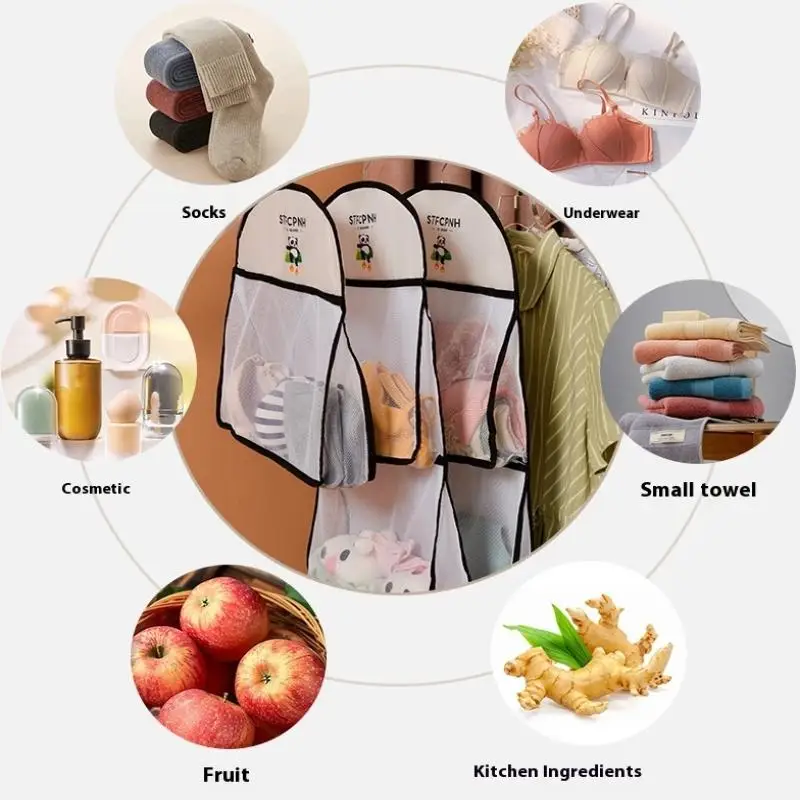 2/3Layer Large Capacity Storage Mesh Bag Underwear Socks Storage Bag Breathable Wardrobe Organizer With Clothes Hanger