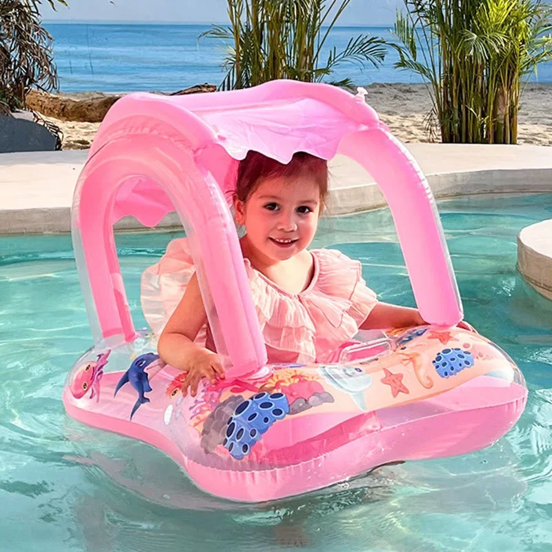 Swimming Pool Float Baby with Sun Canopy Toddler Inflatable Ring Pool Toys for 0-5Y Float Seat Kids Outdoor Water Fun