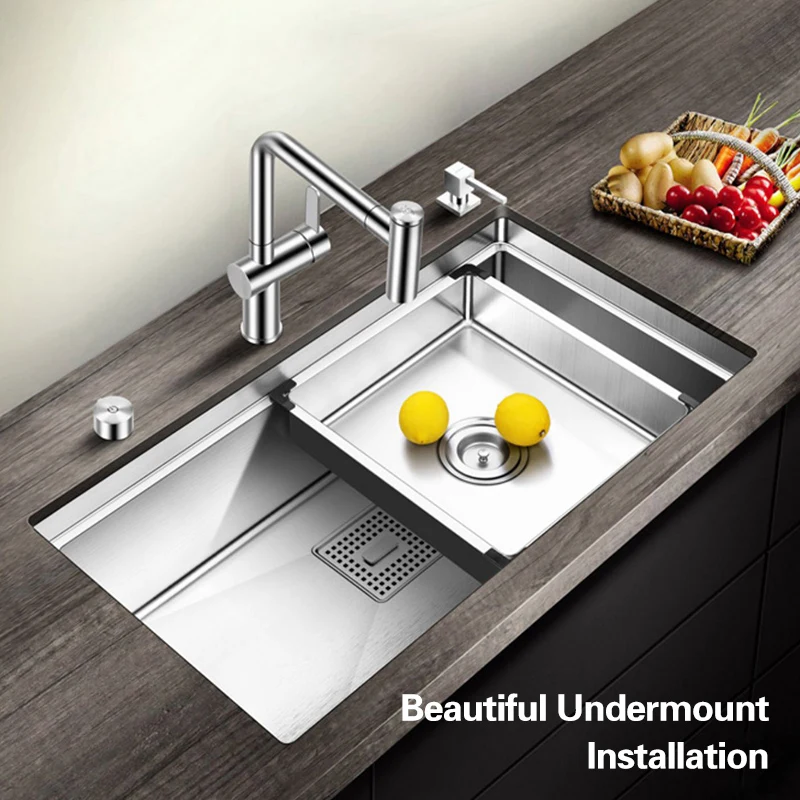 ASRAS Handmade Brushed SUS 304 Stainless Steel Kitchen Sink 4mm Thickness Undermount Installation Single Large Size Kitchen Sink 4
