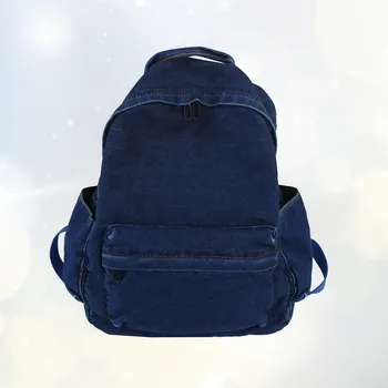 1Pcs Casual Denim Backpack Retro School Bag Dark Blue Canvas Rucksack Lightweight Multifunctional Travel Work Carry-All 1