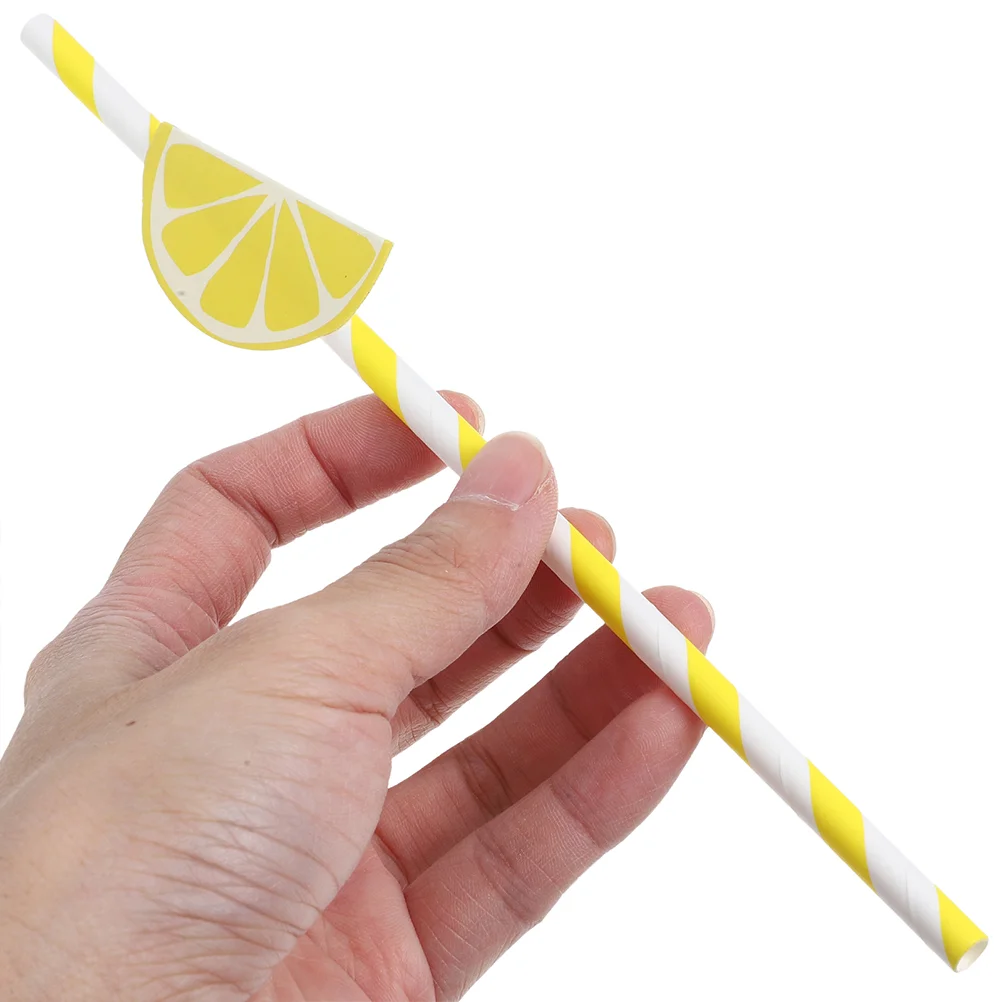 40pcs Lemon Paper Straws Disposable Straws Paper For Cocktail Summer Straw Party Decorations Kitchen Dining Bar