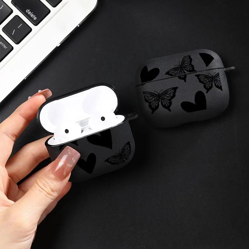 Butterfly Print Earphone Case for Airpods with Keychain