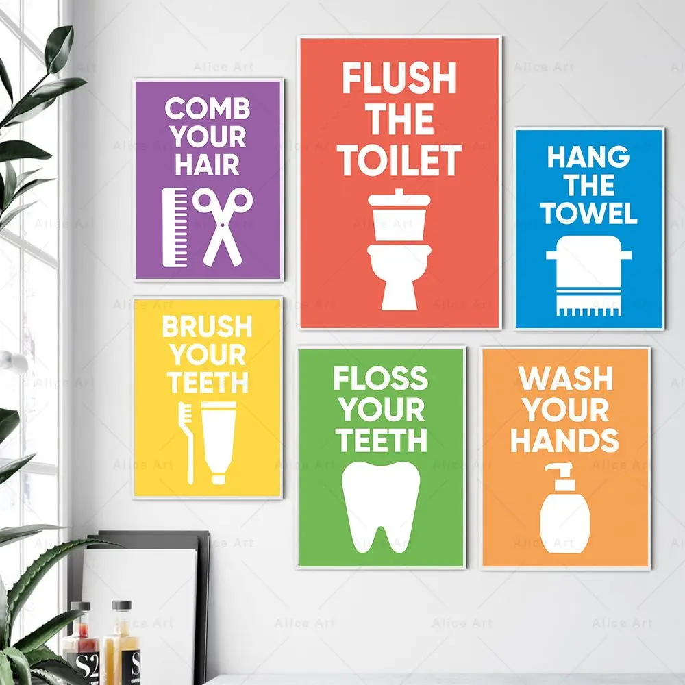 

Toilet Quote Picture Bathroom Wall Art Canvas Painting Poster Prints Fashion Washroom Wall Decor Kids Bathroom Brush Decoration