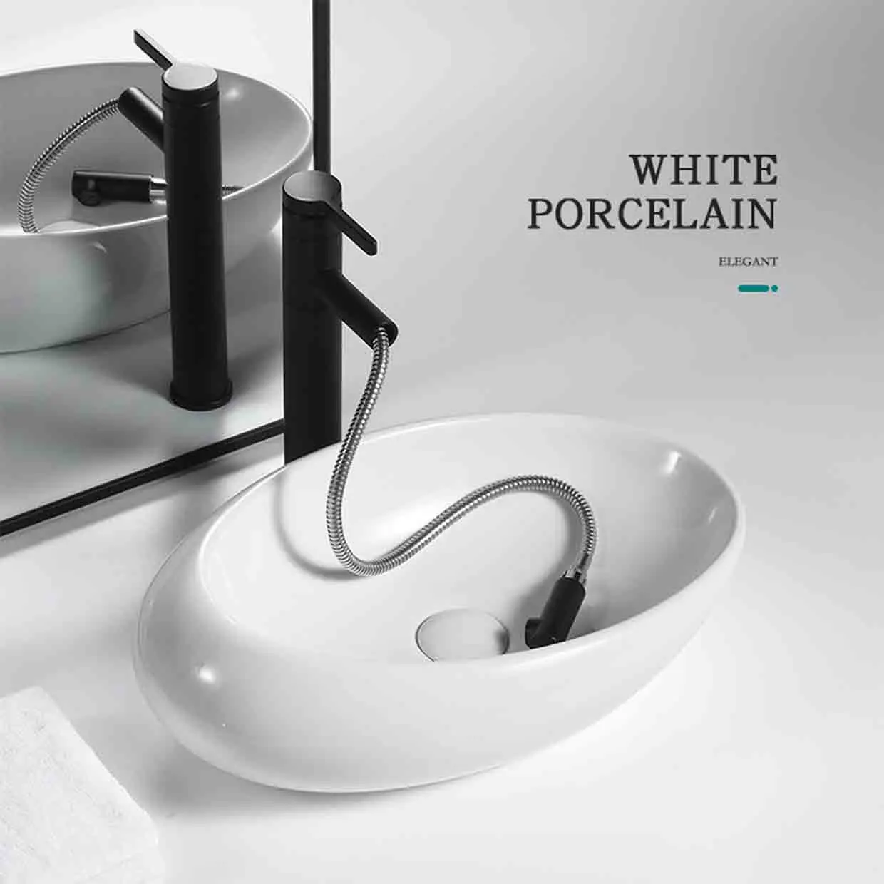 

Creative Ceramic Basin Countertop Sinks Simple Washbasin Bathroom White Single Basin Balcony Art Basin With Faucet 490*310*150mm