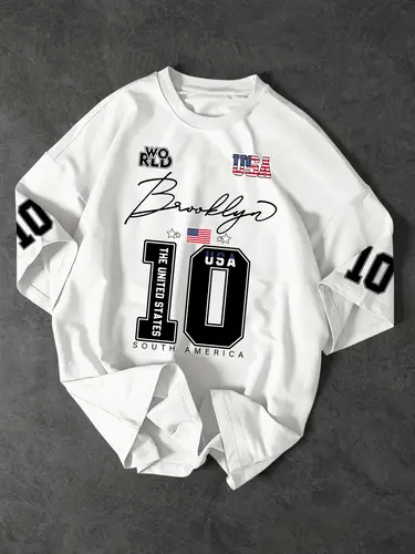USA Brooklyn Style 10 Print Oversized T Shirt Men's Streetwear Vintage Jersey Tee - Image 2
