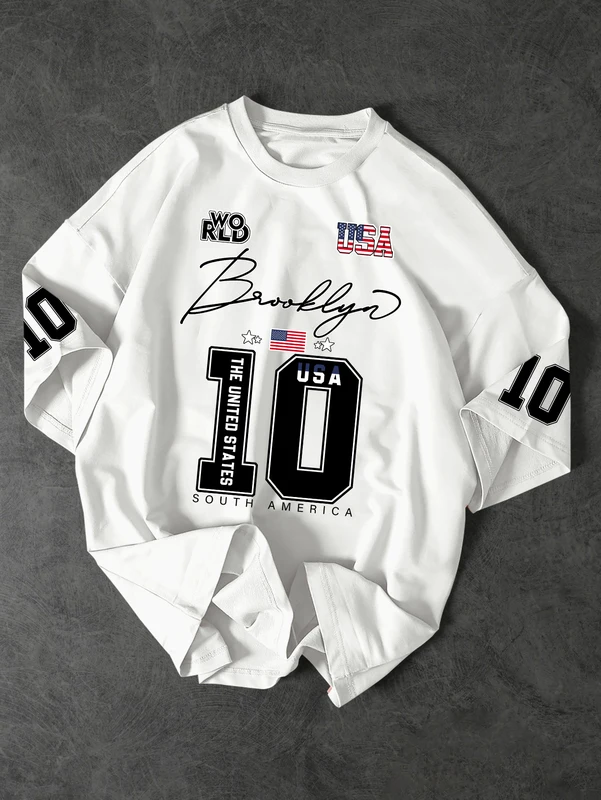 USA Brooklyn Style 10 Print Oversized T Shirt Men'