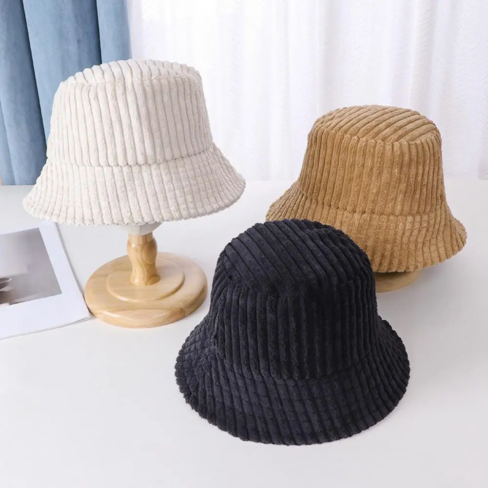 

Warm Fisherman Hat Thick Warm Windproof Women's Fisherman Hat Stylish Striped Design Wide Brim for Outdoor Fall/winter Sunscreen