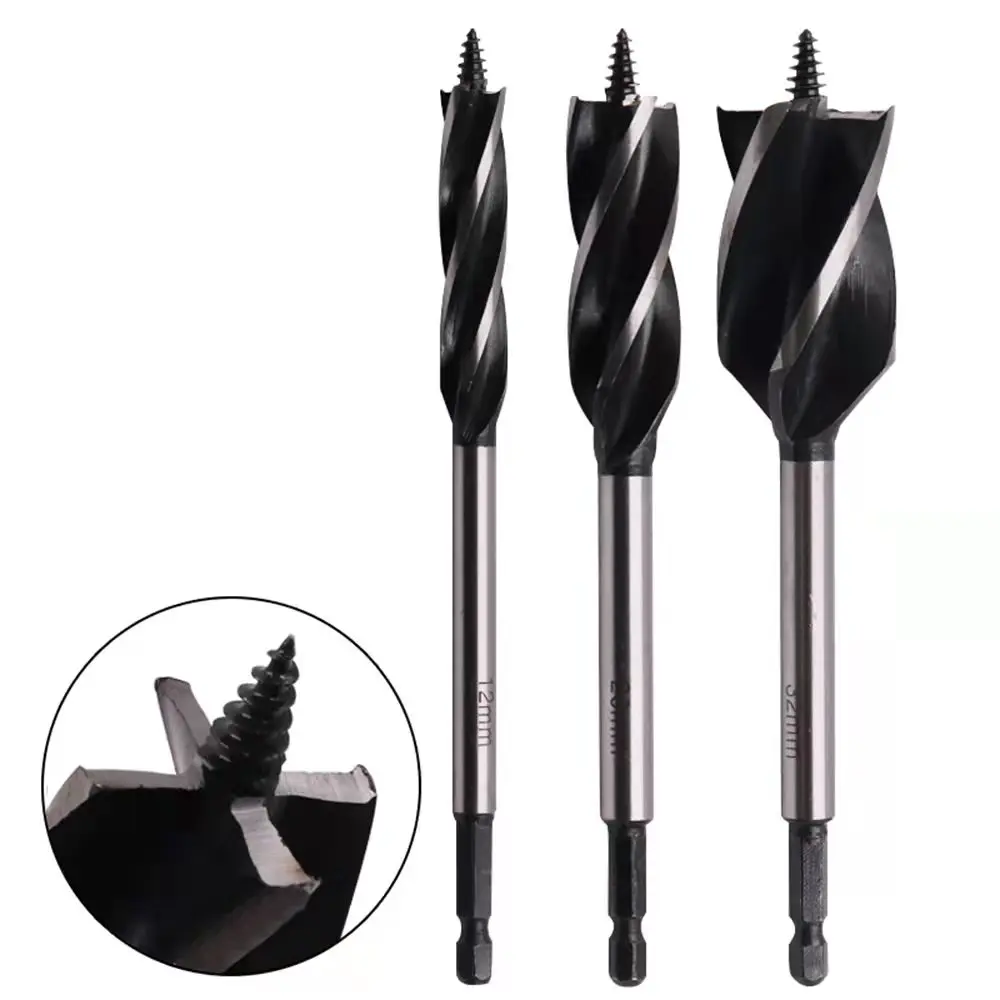 

1/4" Hex Handle 10-35MM High Speed Steel Twist Drill Bit Long Four-slot Four-blade Woodworking Tools Drill Bit Hole Opener Saw