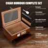 Cigar Humidor Cedar Wood Humidor Cigar Box Glass Top Desktop Humidor with Front Hygrometer Humidifier Divider Accessories Drawer 2