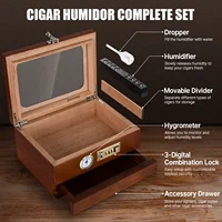 Cigar Humidor Cedar Wood Humidor Cigar Box Glass Top Desktop Humidor with Front Hygrometer Humidifier Divider Accessories Drawer 2