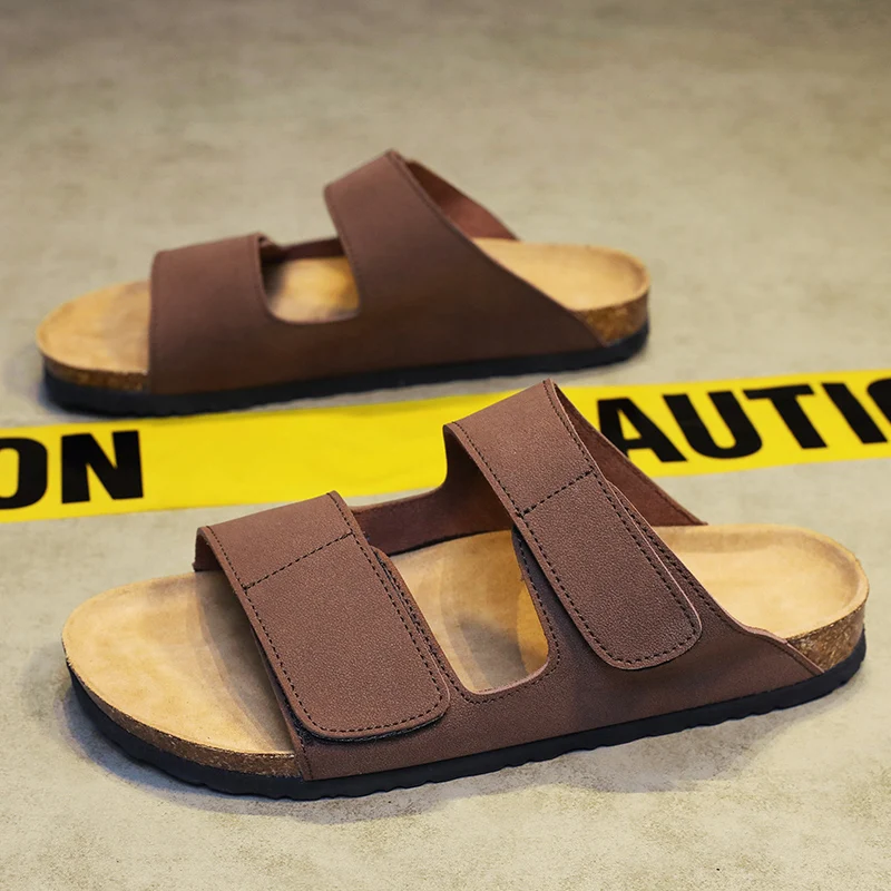 Men's Cork Casual Slippers Summer Outdoor Anti slip Beach Shoes Fashion Youth Breathable Comfortable Versatile Trendy Sandals