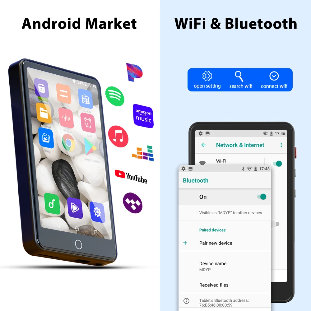 MP4 Player Deelife Android MP4 Player Touch Bluetooth WiFi MP3 MP4 Music Supports Hebrew