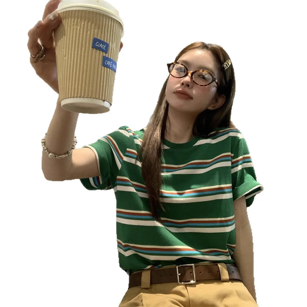 Women Summer Striped Short Sleeve Loose T Shirts