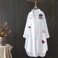 Women Cotton Embroidery Loose Long White Shirts 2025 Spring Autumn New Casual Office Lady Blouse Female Top Loose shirt - Image 3