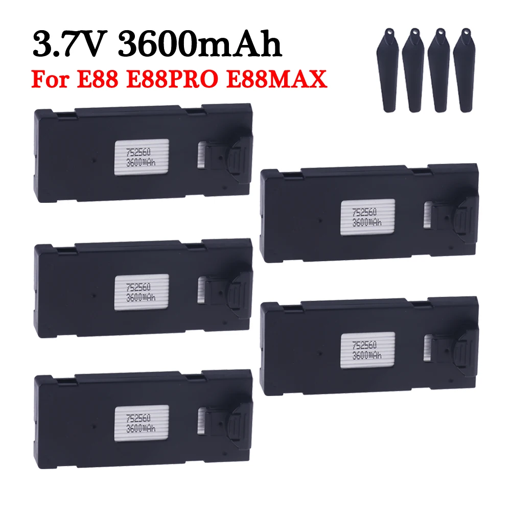 

1/2/3/4/5Pcs 3.7V 3600mAh RC Drone Battery Accessory For E88 E88PRO P1 K3 P10 A13 S98 E99 E525 PRO Mini Drone Battery Rc Part