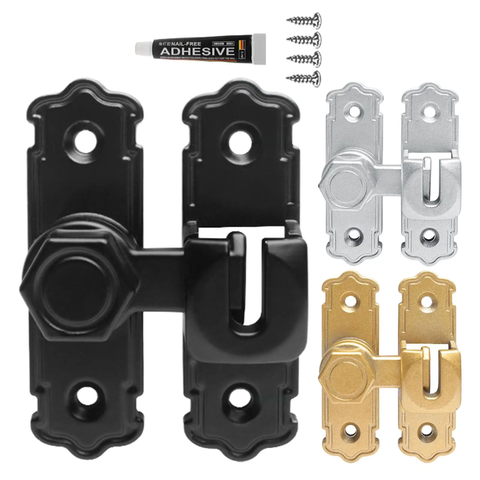 NEW Safety Door Bolt Latch Lock 360 Degree Aluminum Alloy Toggle Latch Sliding barn Door Lock Black Iron Right Angle barn Lock