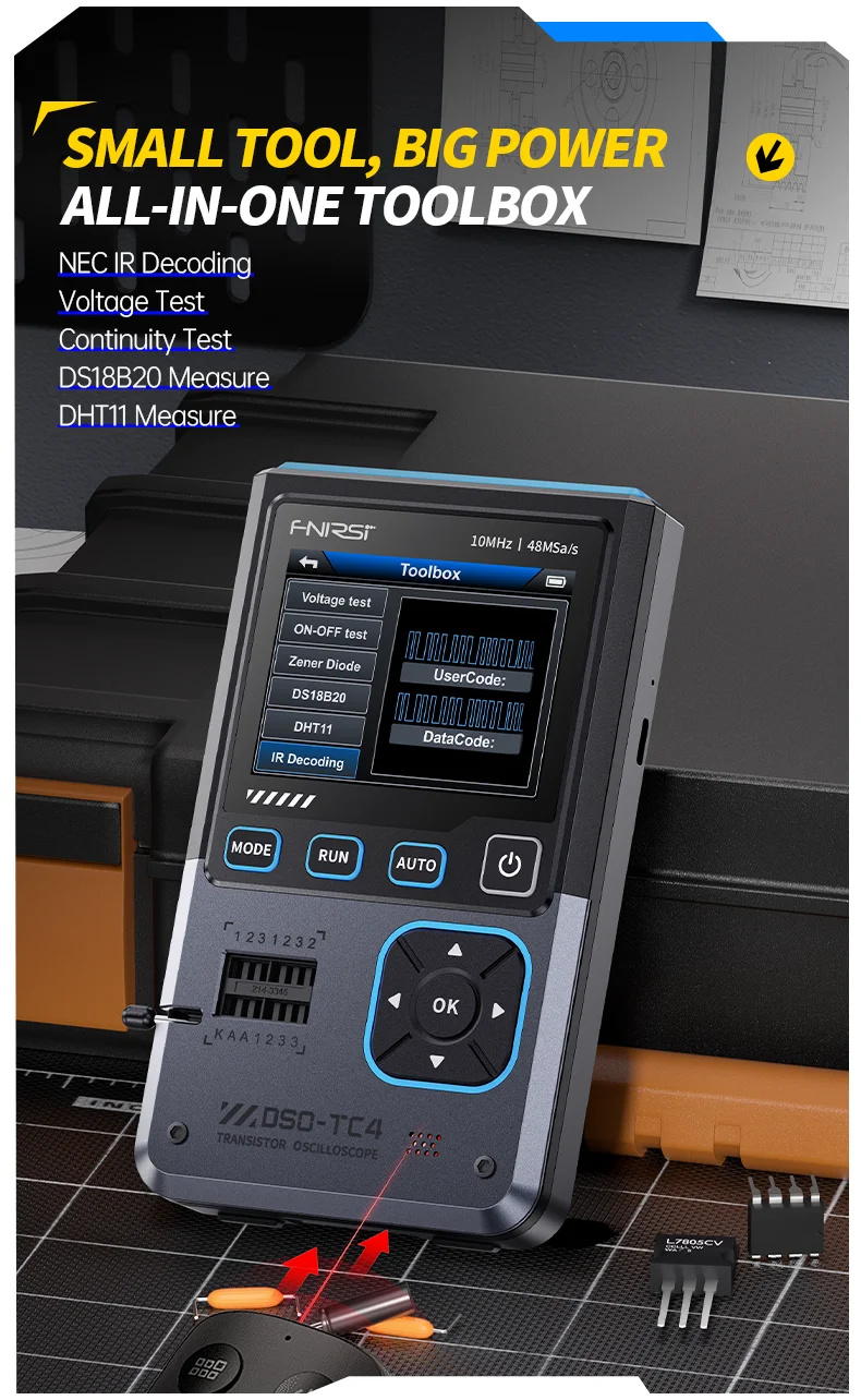 DSO-TC4 Handheld 3-in-1 Digital Oscilloscope, Transistor Tester 10MHz 48Ms/s Ele