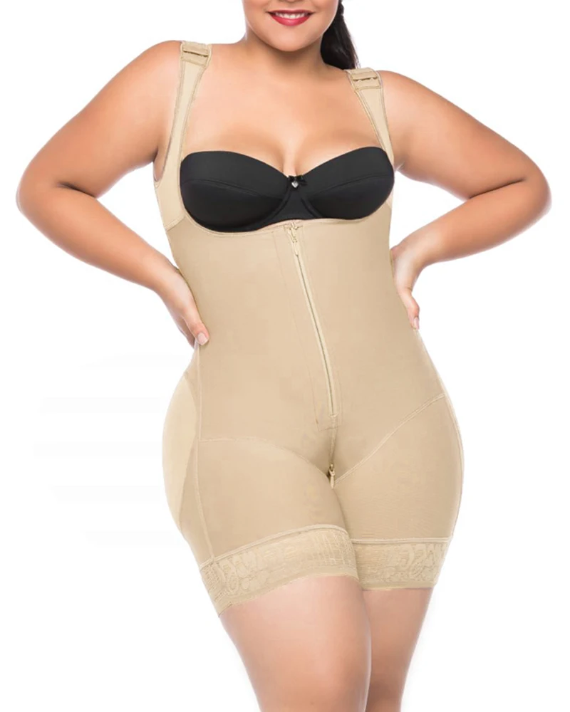 

Women'S Corset Waist Traine Compression Bodysuit Zipper Closure With Wide Adjustable Shoulder Straps Postpartum Tumt Control