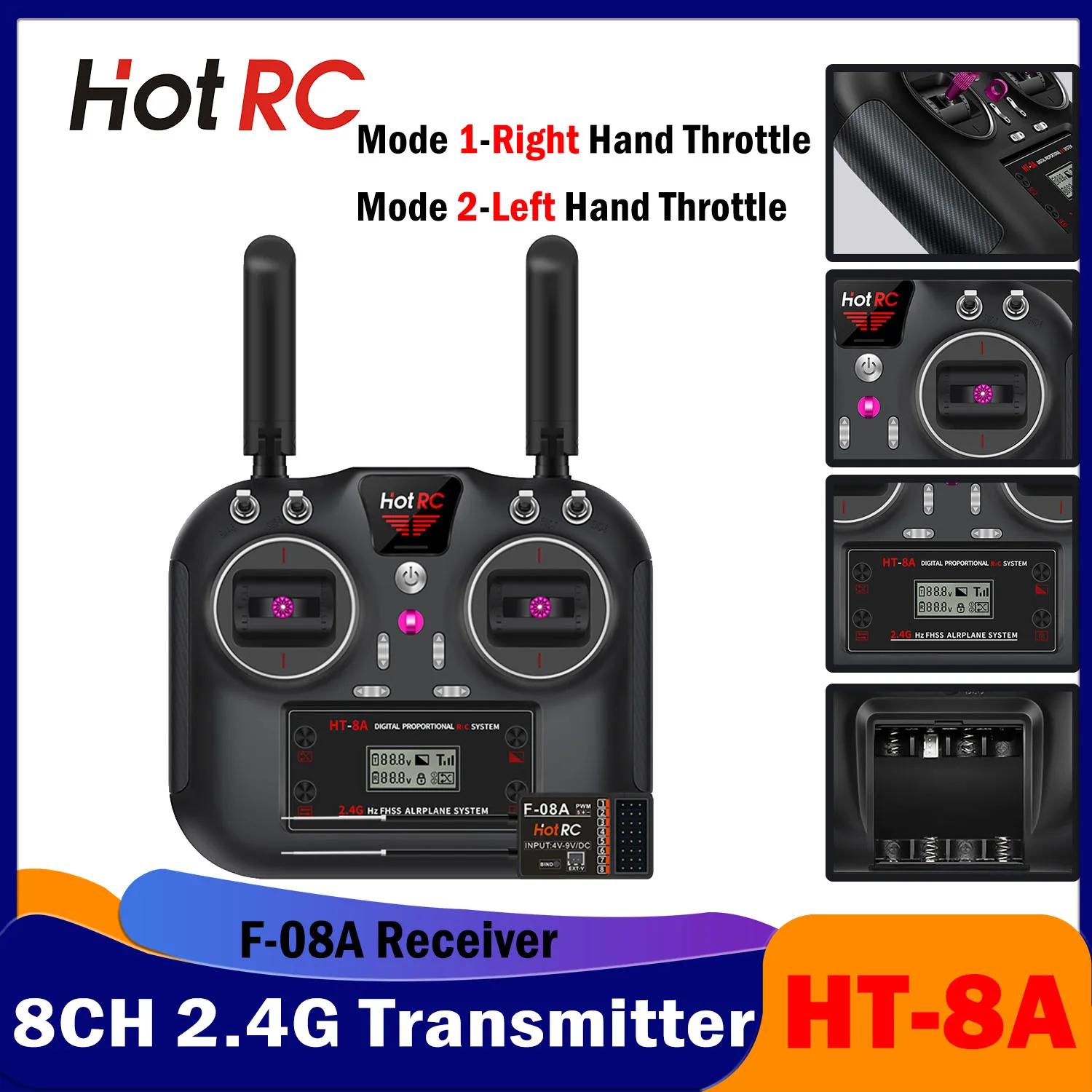 HotRC 8CH 2.4G RC Aircraft PWM Transmitter HT8A with 8 Channel