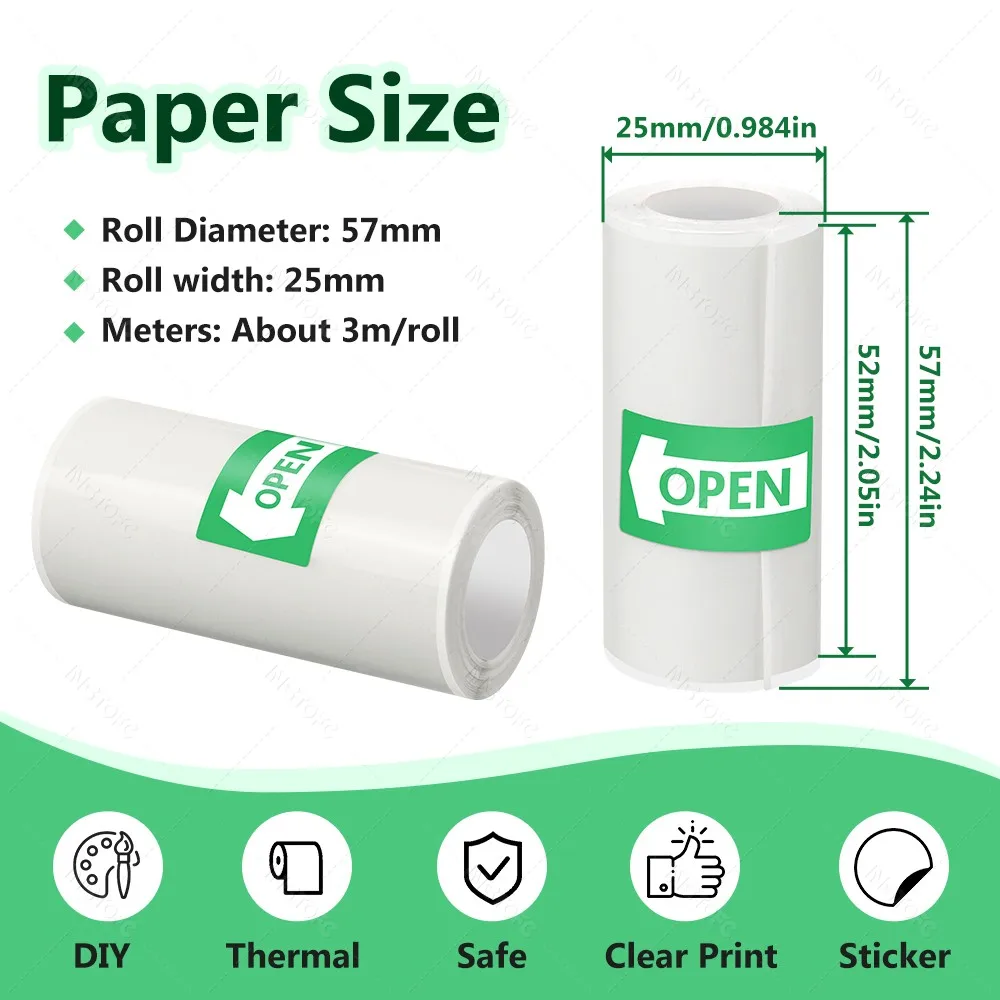 Thermal Printer Papers 57x25mm Self-adhesive Color White Papers Receipt Bill Inkless Printing for A6 Kids Camera Instant Printer