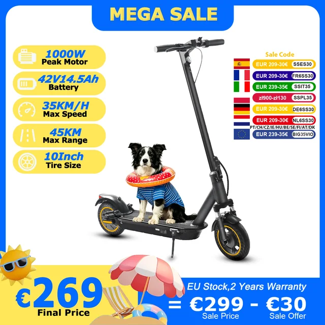 Trottinette électrique AOVOPRO, moteur puissant 500W, 35KM/H, 45KM, 42V14.5AH, pneus pneumatiques de 10 pouces, pliable intelligente, A1MAX EScooter 1