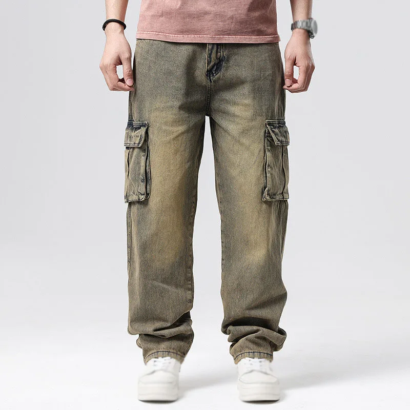 Plus Size Hip Hop Trousers Men Vintage Multi-Pocket Cargo Pants Work Mens Jeans 40 42 44 46 5