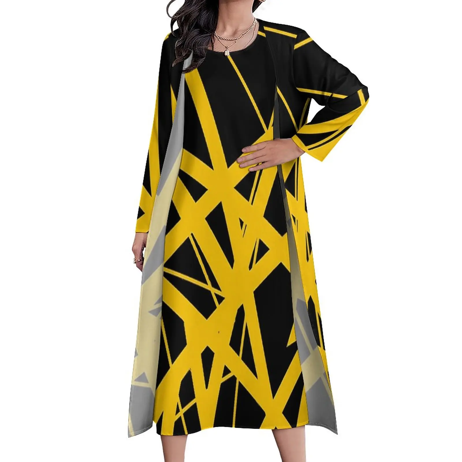 

Van Halen Dress Two-Piece Vintage Lines Aesthetic Boho Beach Long Dresses Female Vintage Maxi Dress Gift Idea