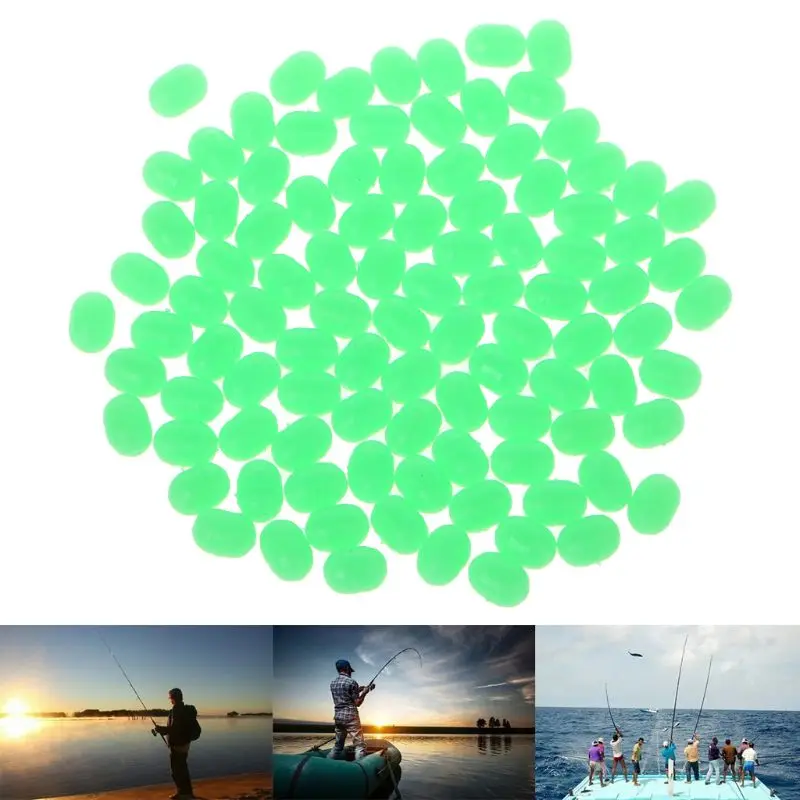4 Sizes Green 100pcs Oval Hard Luminous Fishing Beads Sea Fishing Lure