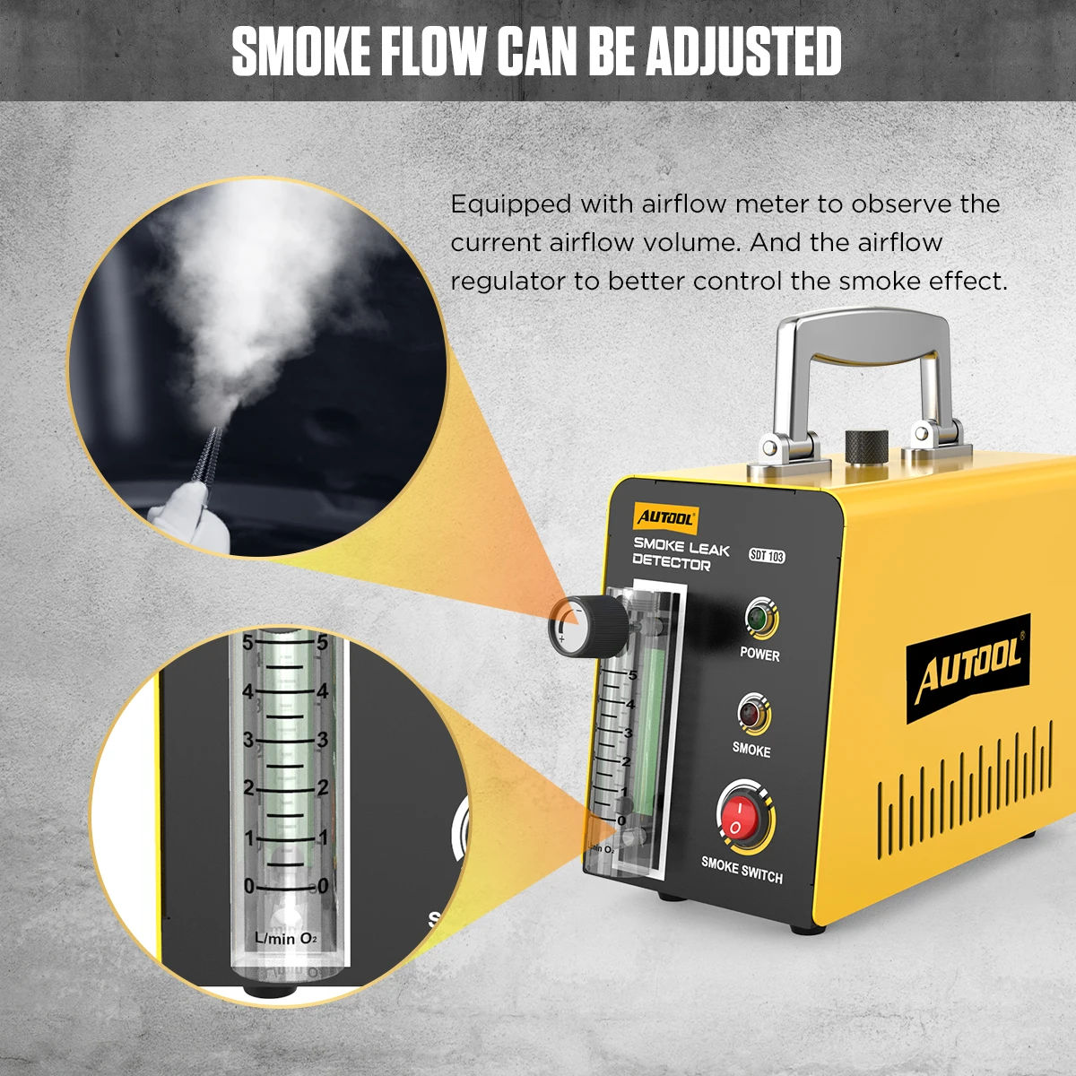 AUTOOL Analizzatore di perdite di tubi automobilistici Strumento diagnostico di perdite di vuoto SDT103 Generatore di fumo per rilevatore di perdite di fumo per auto - immagine 6