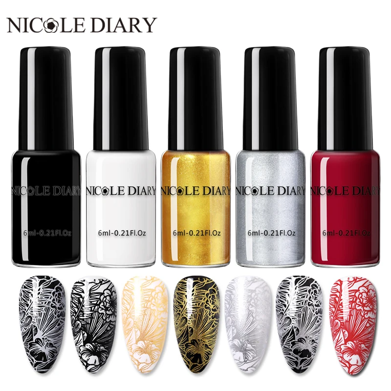 NICOLE DIARY 6ml Stamping Nail Polish Black White Silver Nail Art Printing Varnish Stamp for Nails Hybrid Polish Lacquers nail polish