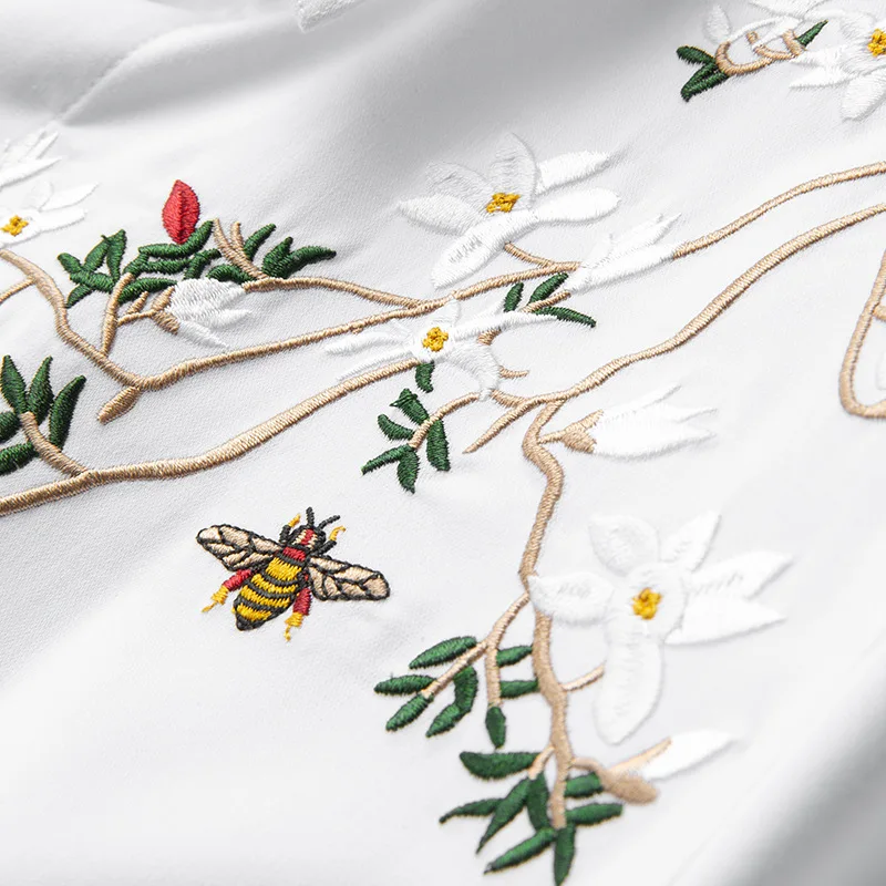 Mens Dress Shirt Flower And Bird Embroidered Luxury Men's Long Sleeve Spring And Autumn Slim Fit Anti Wrinkle Trend Evening Dress Top