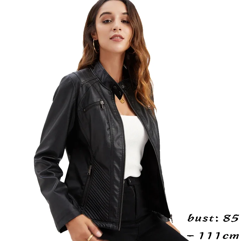 high quality short leather jacket for women long sleeve with stitch motorcycle jacket 2023 autumn elegant clothing black brown