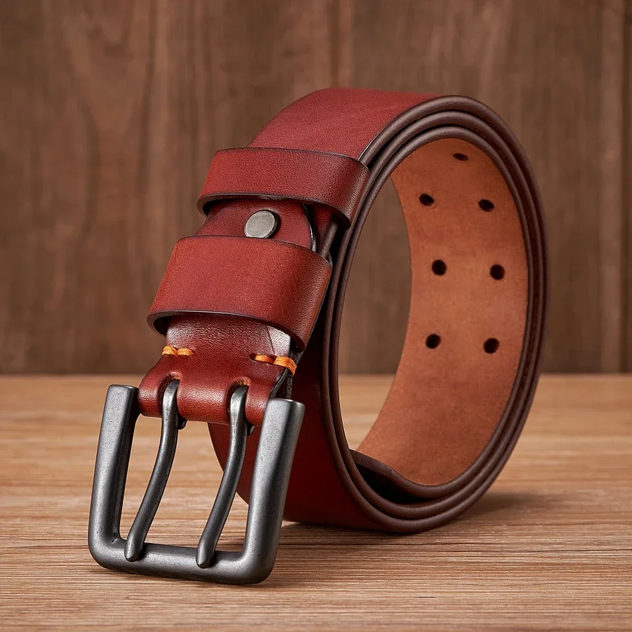 4.3cm Thick Real Cowskin Genuine Leather Belt For Men Luxury Designer Male Belt Double Pin Buckle Cowboy Jeans Strap Homme 2024