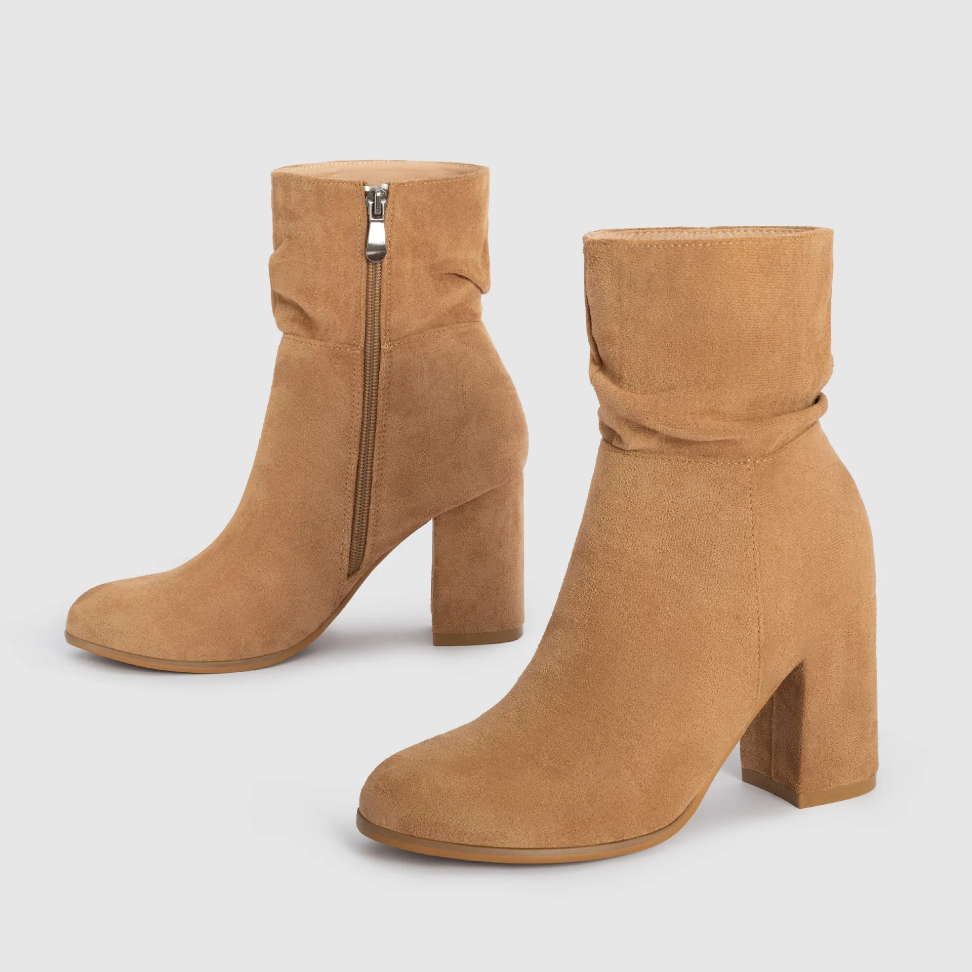 

Round Toe Boots Women New 2023 Shoes Zipper Luxury Designer Rock High Heel Ankle Ladies Fashion Rubber Cotton Fabric Solid Basic