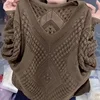 Long Sleeve V-Neck 2024 Fashionable Korean Style Loose-Fit Hollow Knitted Top Women's Sweater Stylish Autumn New Arrival